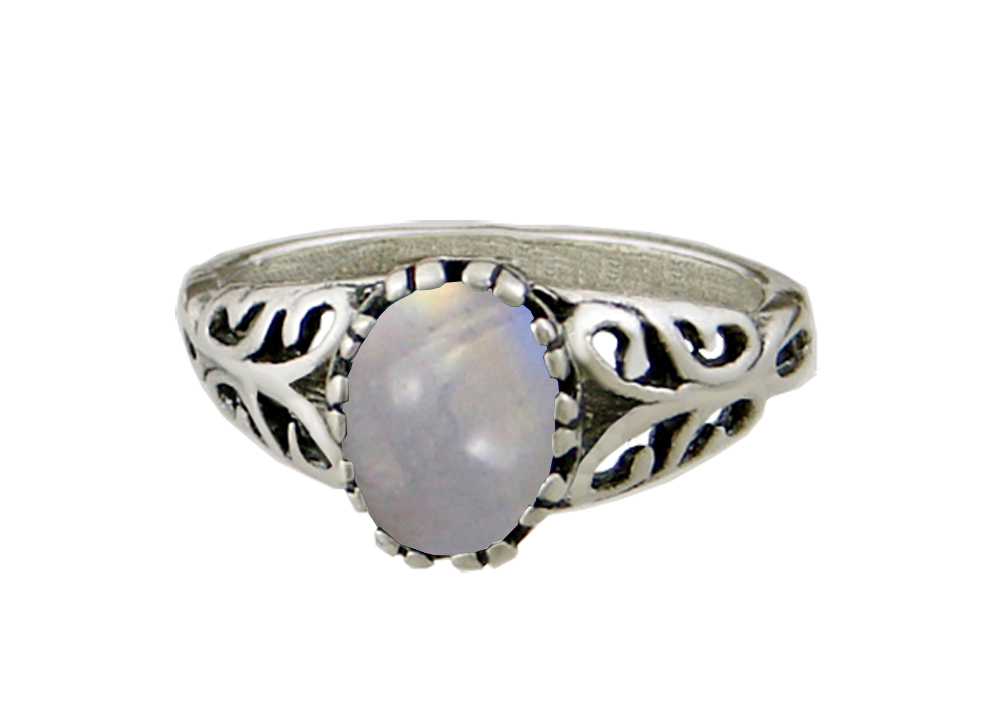 Sterling Silver Filigree Ring With Rainbow Moonstone Size 9